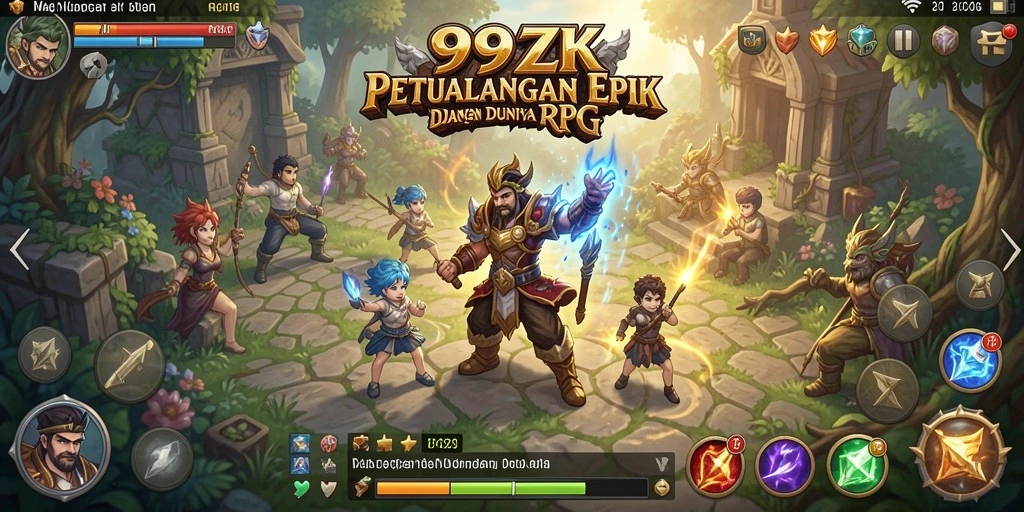 Tangkapan layar gameplay RPG 999ZK sedang memperlihatkan pertarungan seru di dunia fantasi.