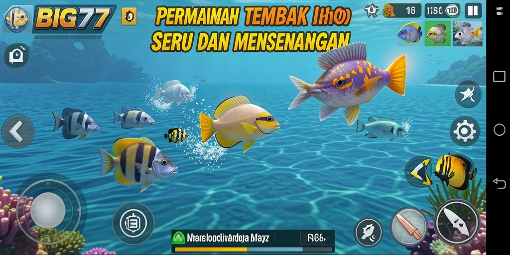 Screenshot gameplay BIG77 yang menampilkan aksi menembak ikan.