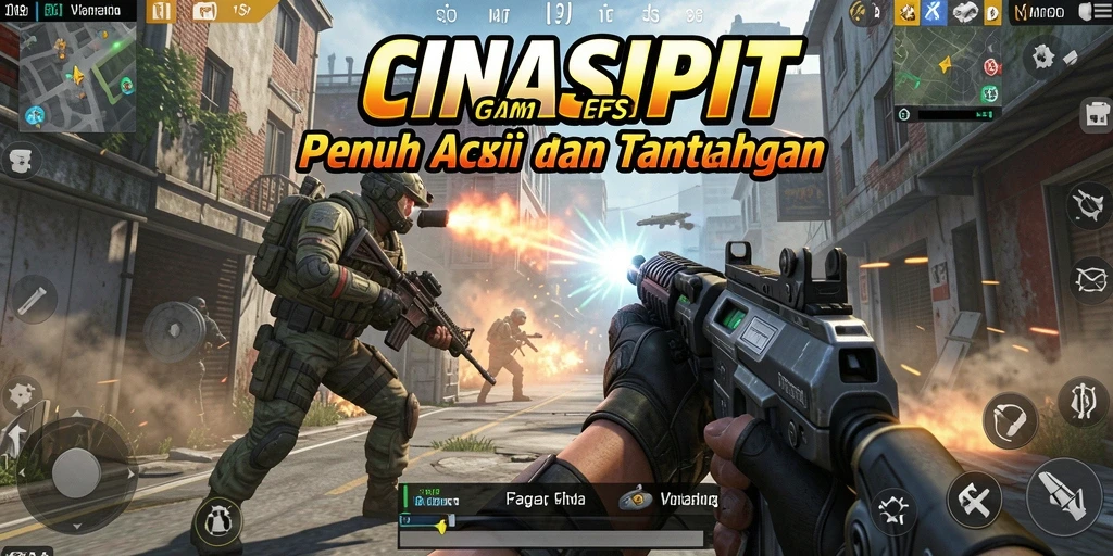 Screenshot menunjukkan pertarungan intens dalam gameplay FPS.