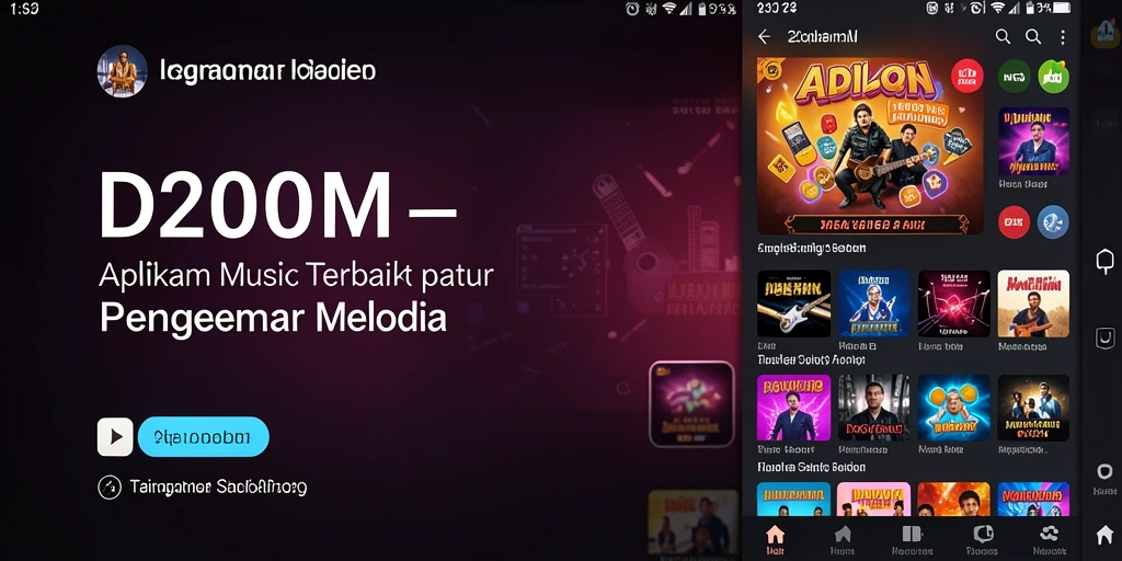 Screenshot D200M menampilkan antarmuka permainan musik yang menarik.