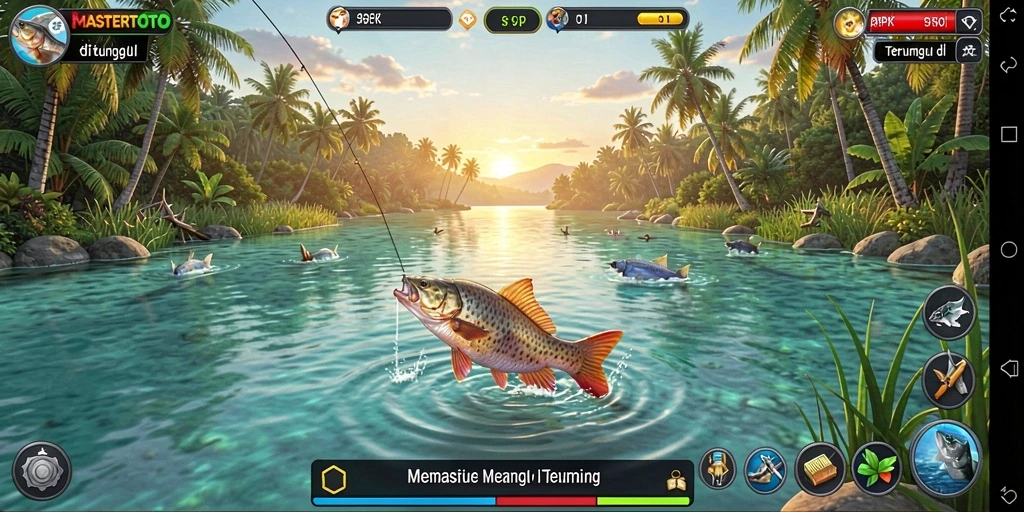 Gameplay MASTERTOTO dengan aksi memancing yang seru dan mendebarkan.