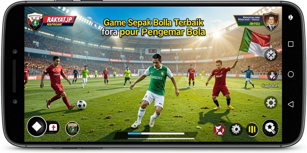 Screenshot RAKYATJP menampilkan aksi seru pertandingan sepak bola.
