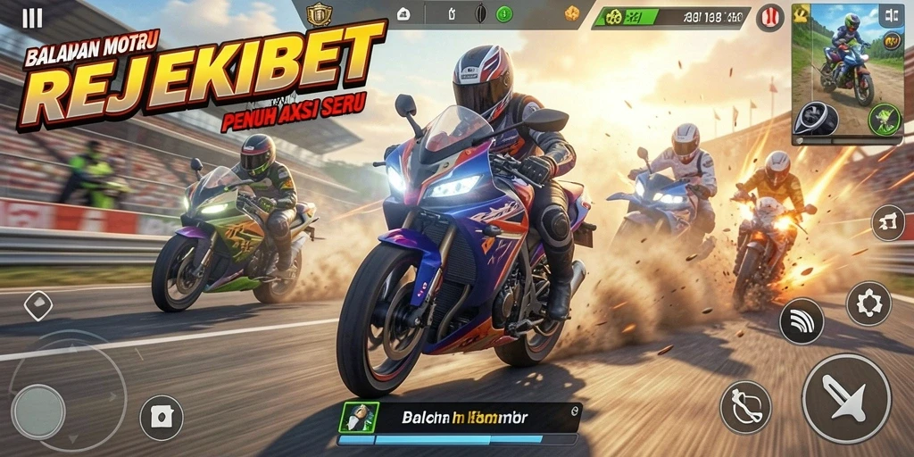 Tampilan gameplay seru dari REJEKIBET saat balapan motor.