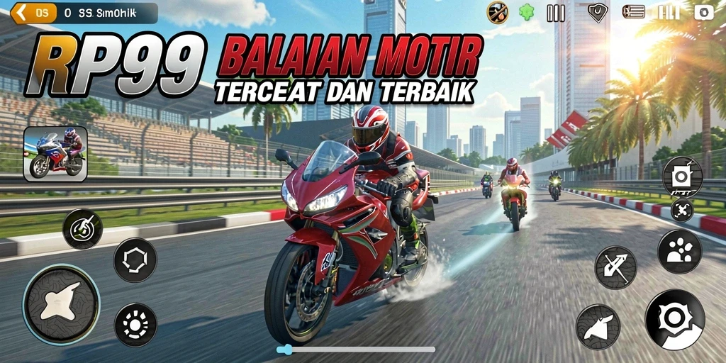 Tangkapan layar menunjukkan aksi seru balapan motor di RP99.
