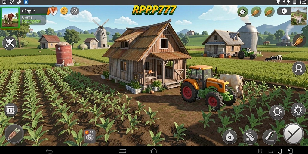 Screenshot gameplay RPRP777 menampilkan aktivitas bertani yang seru dan interaktif.