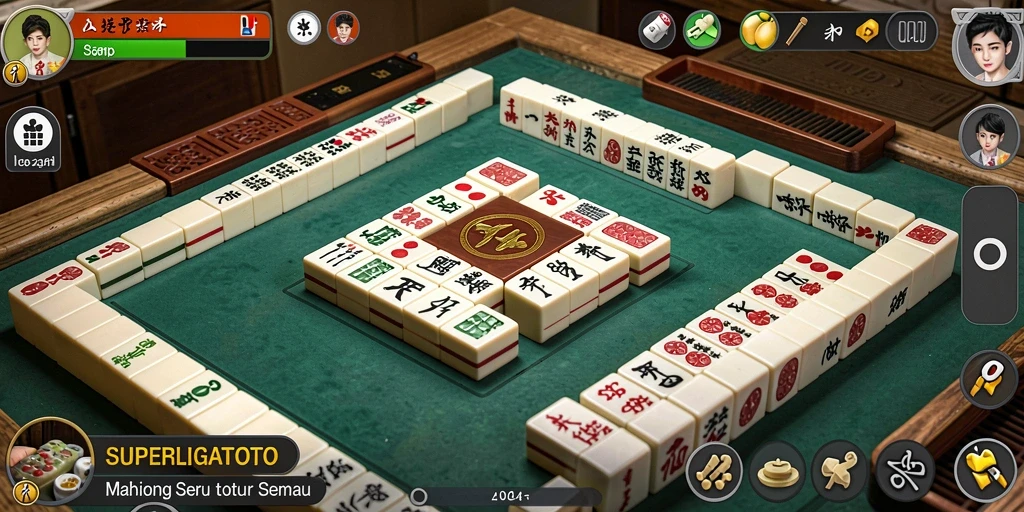 Tampilan menarik dari gameplay SUPERLIGATOTO dengan Mahjong yang seru.