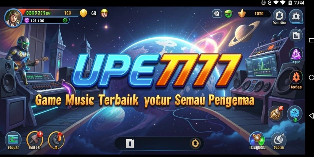 Screenshot utama UFO777 menampilkan gameplay musik yang seru.