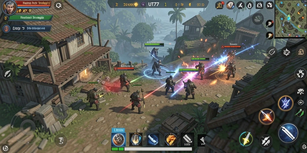 Screenshot gameplay UT77 menunjukkan pertarungan strategis yang intens.